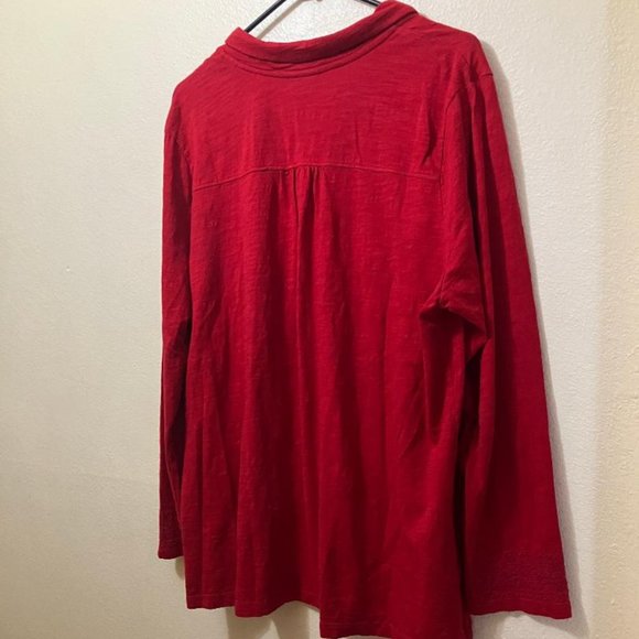 J. Jill Women's Red Embroidered Design Button Front Long Sleeve Blouse Size XL - Picture 2 of 7